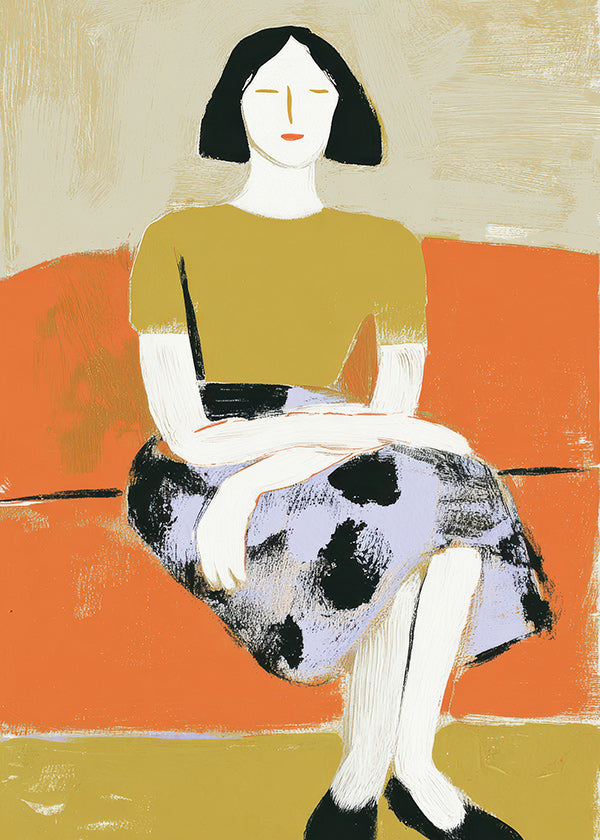 Ilustración femenina sobre sofá naranja