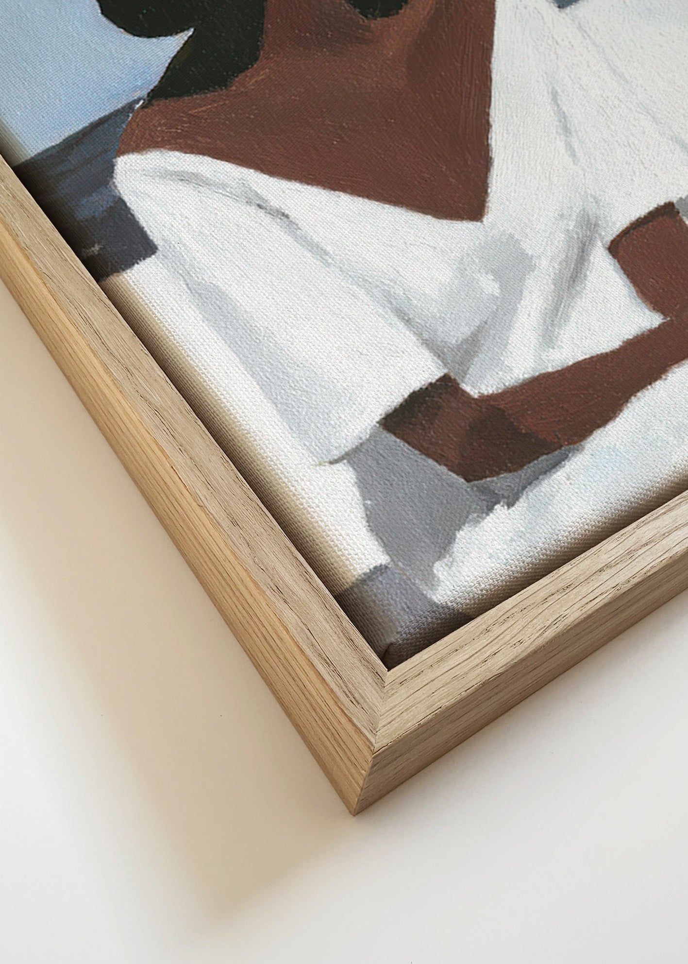 Cuadro de paisaje con figura femenina y sombrero – Canvas detail