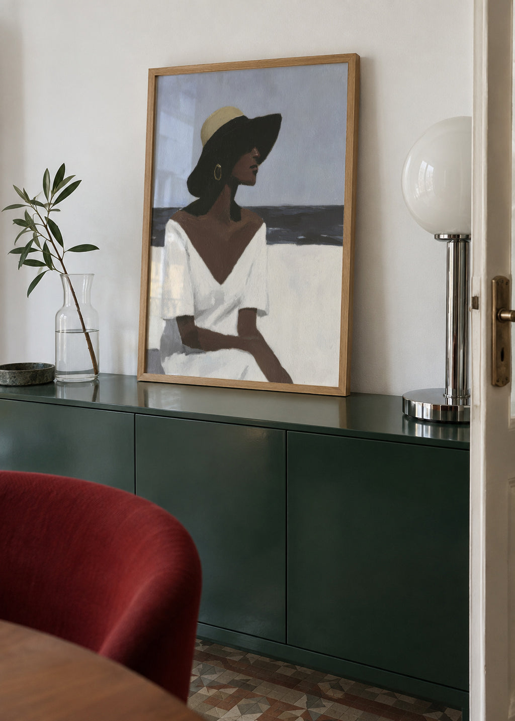 White Dress Horizon - Framed poster in an interior