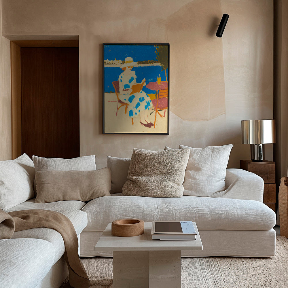 Ilustración lectora en terraza marítima – Canvas1