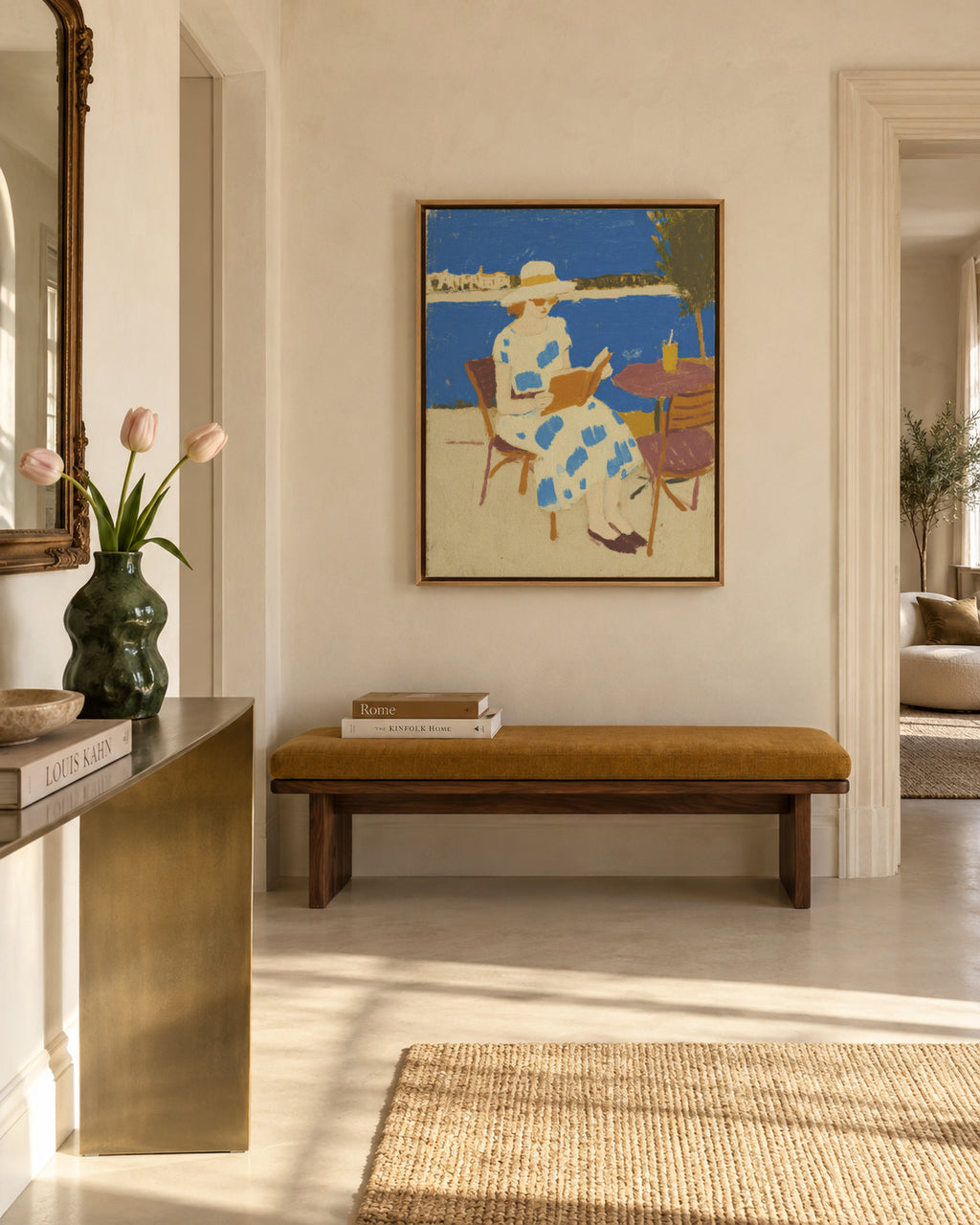 Blue Garden Reader - Framed canvas in an interior