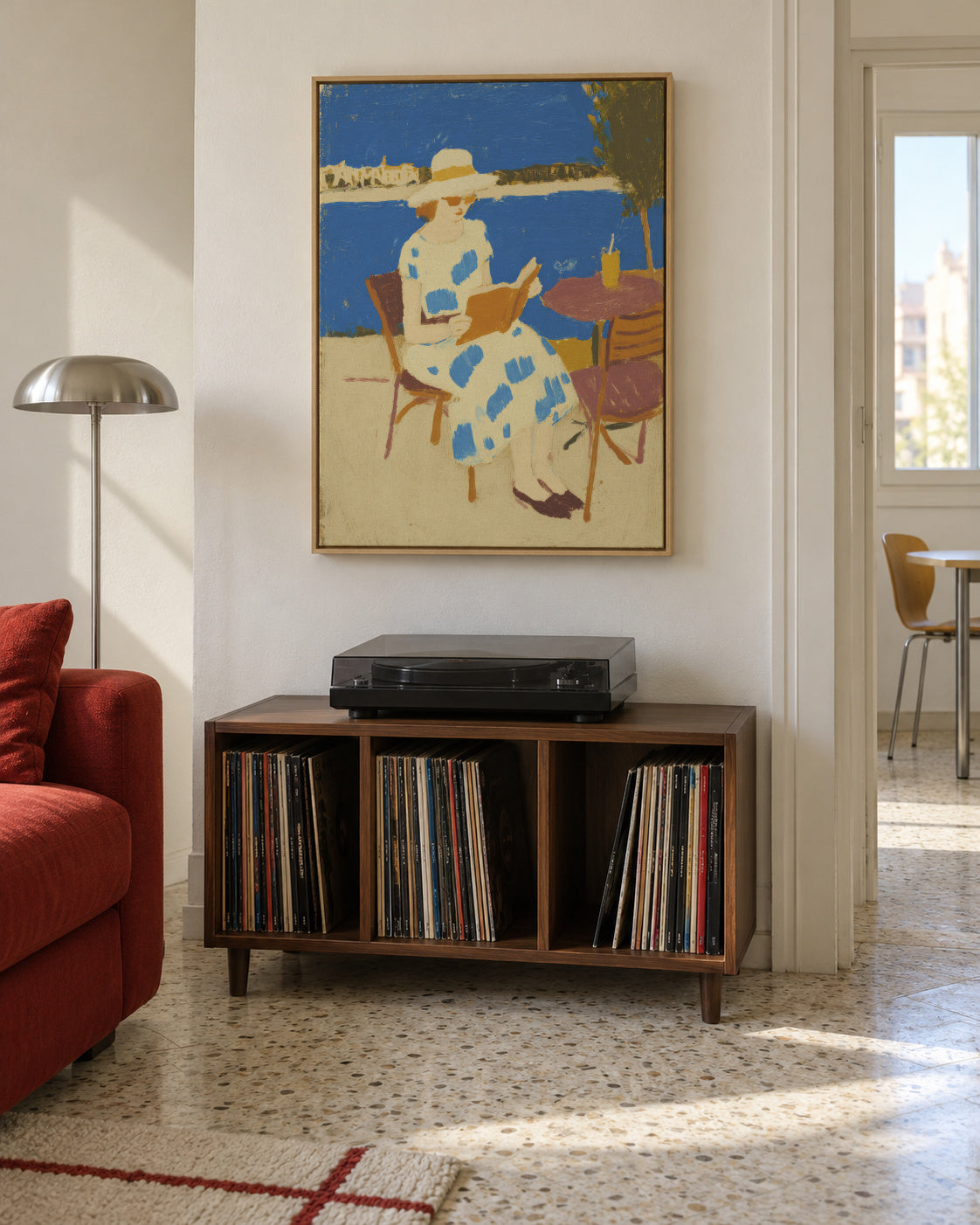 Blue Garden Reader - Framed canvas in an interior