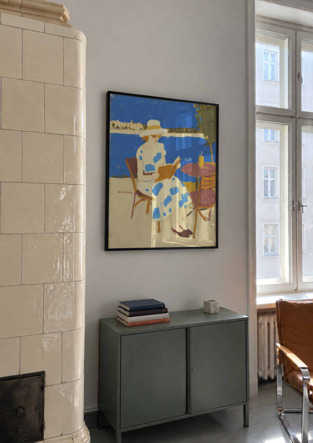 Blue Garden Reader - Framed poster in an interior