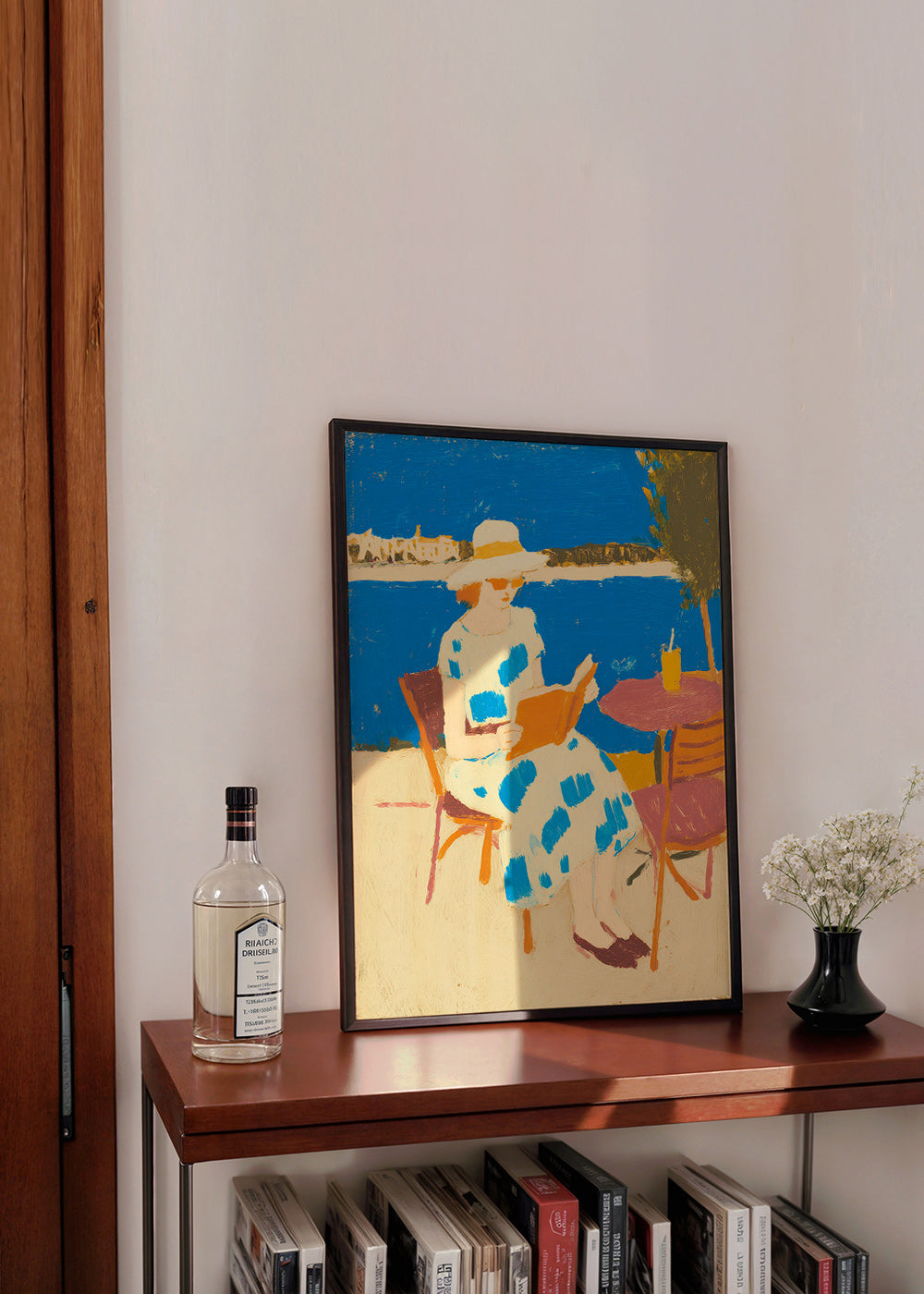 Ilustración lectora en terraza marítima – Product2