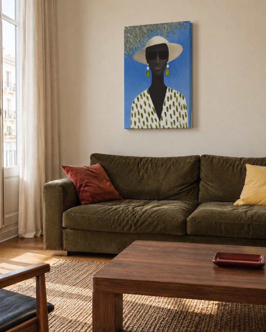 Green Patterned Scarf - Unframed canvas in an interior