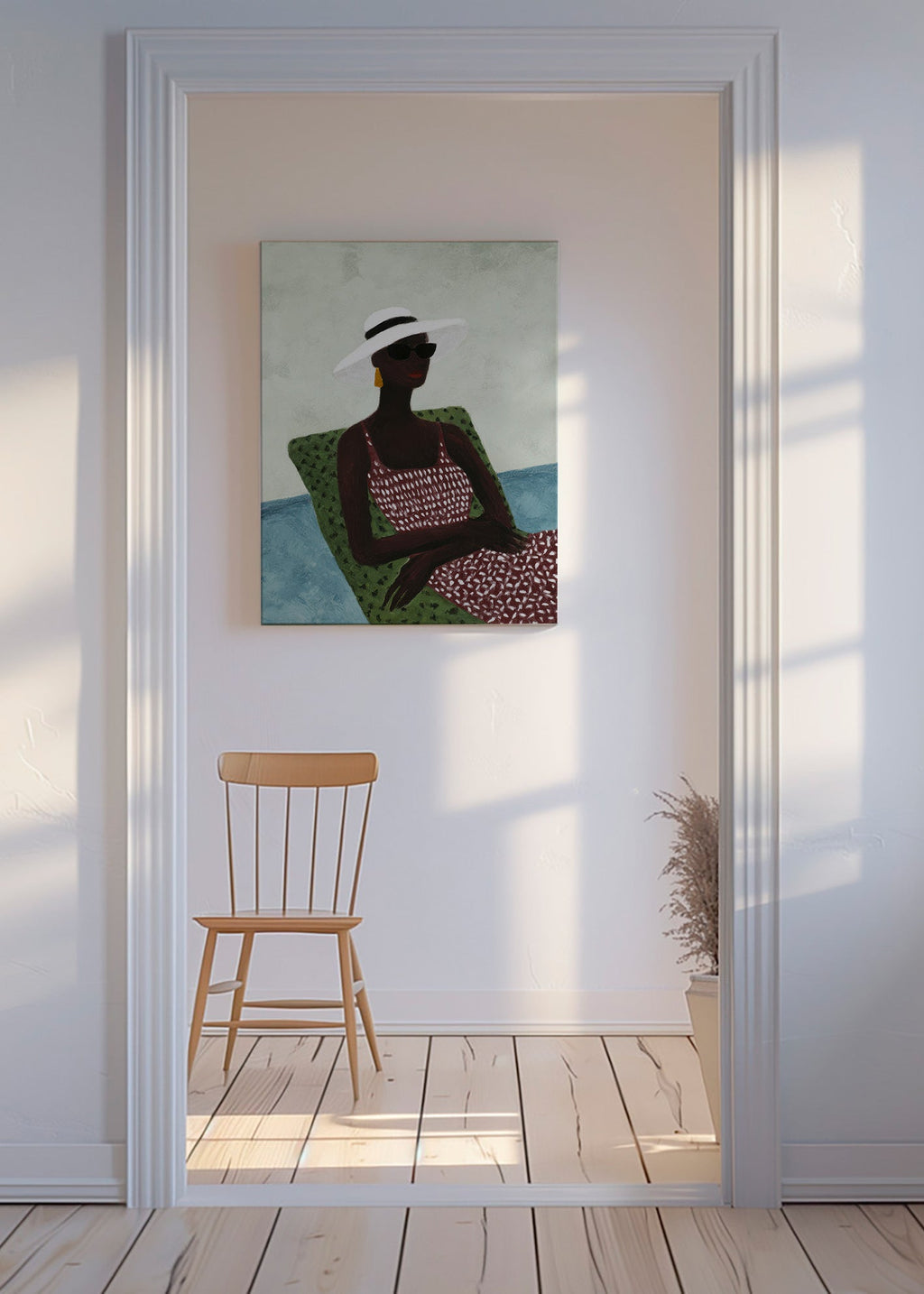 Ilustración elegante con figura reclinada y sombrero – Canvas