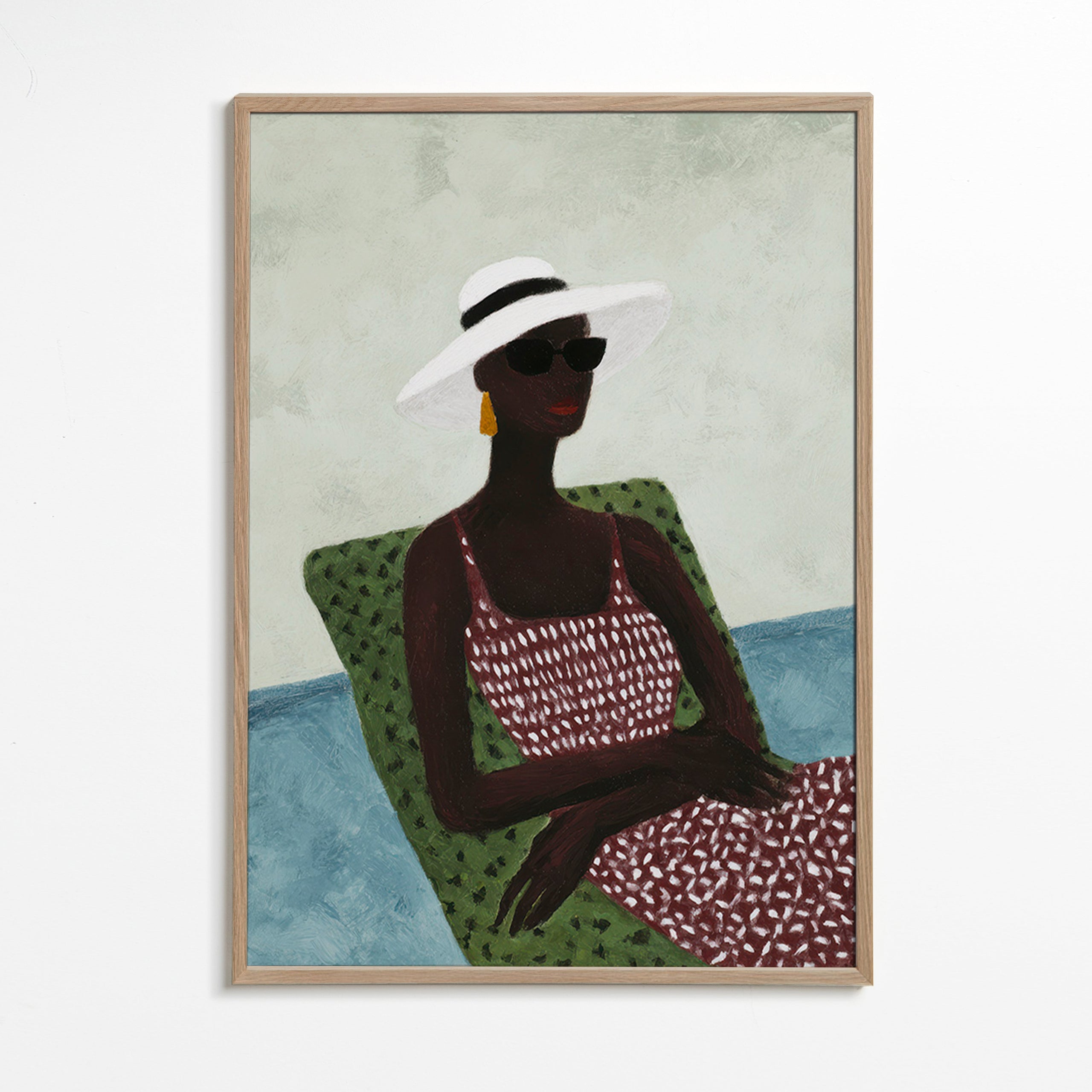 Ilustración elegante con figura reclinada y sombrero – Oak Frame
