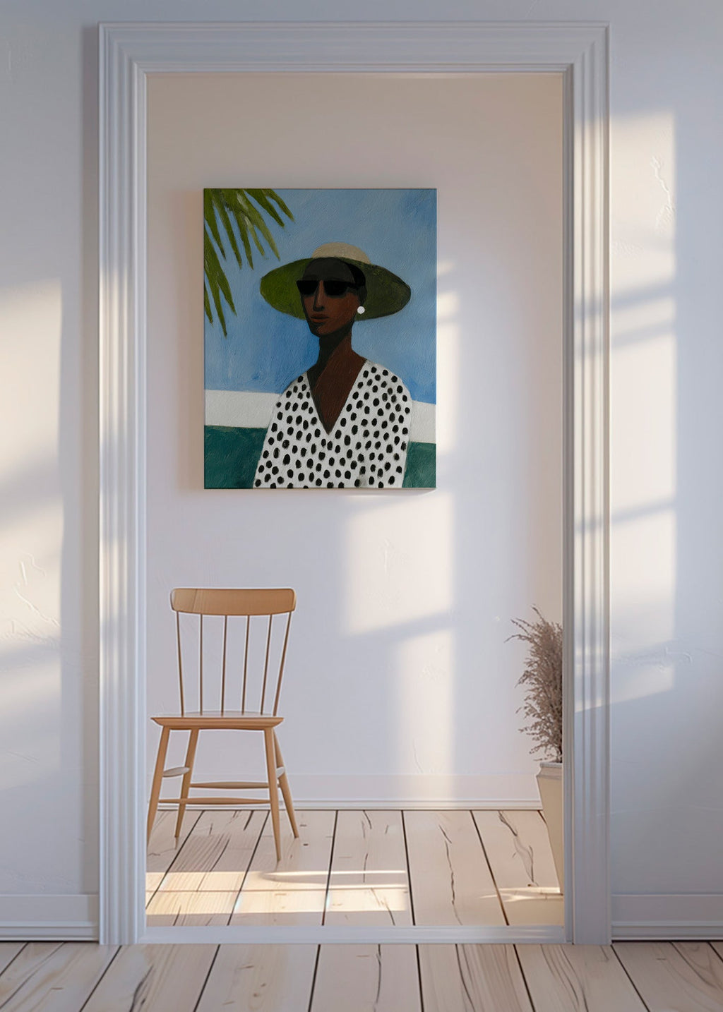 Lámina botánica con retrato y palmera – Canvas