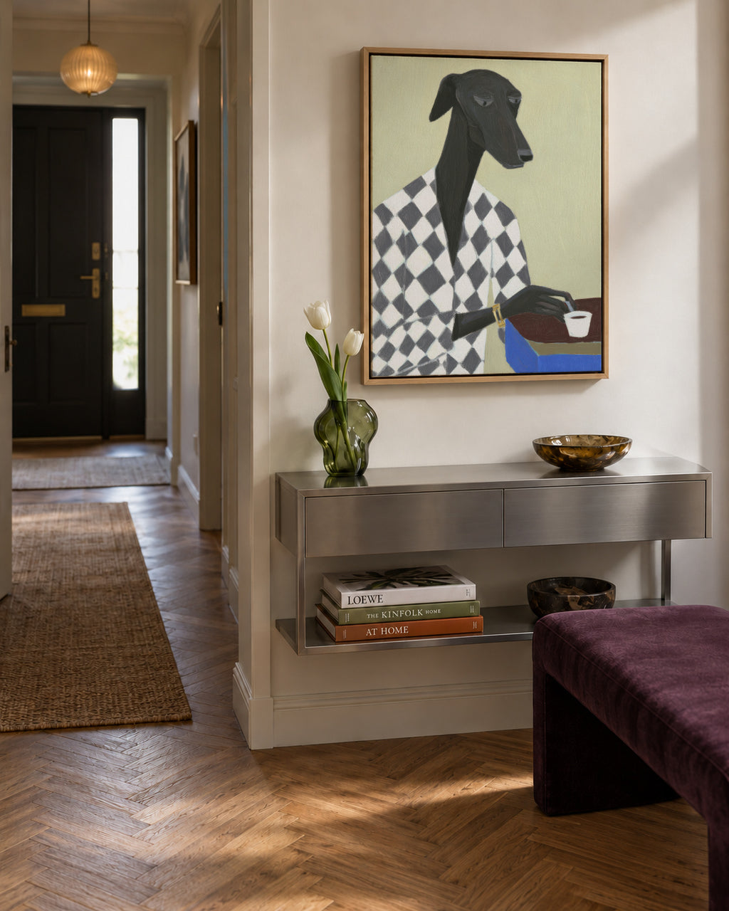 Coffee Dog II - Framed canvas in an interior