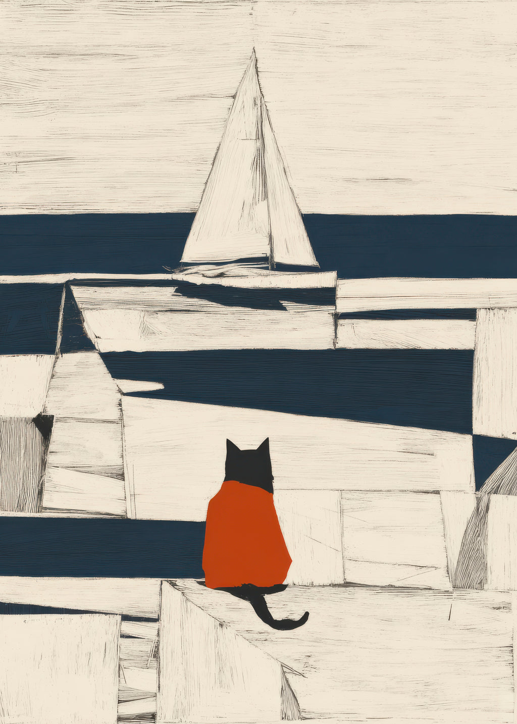 Red Cat at the Harbor - Unframed art print