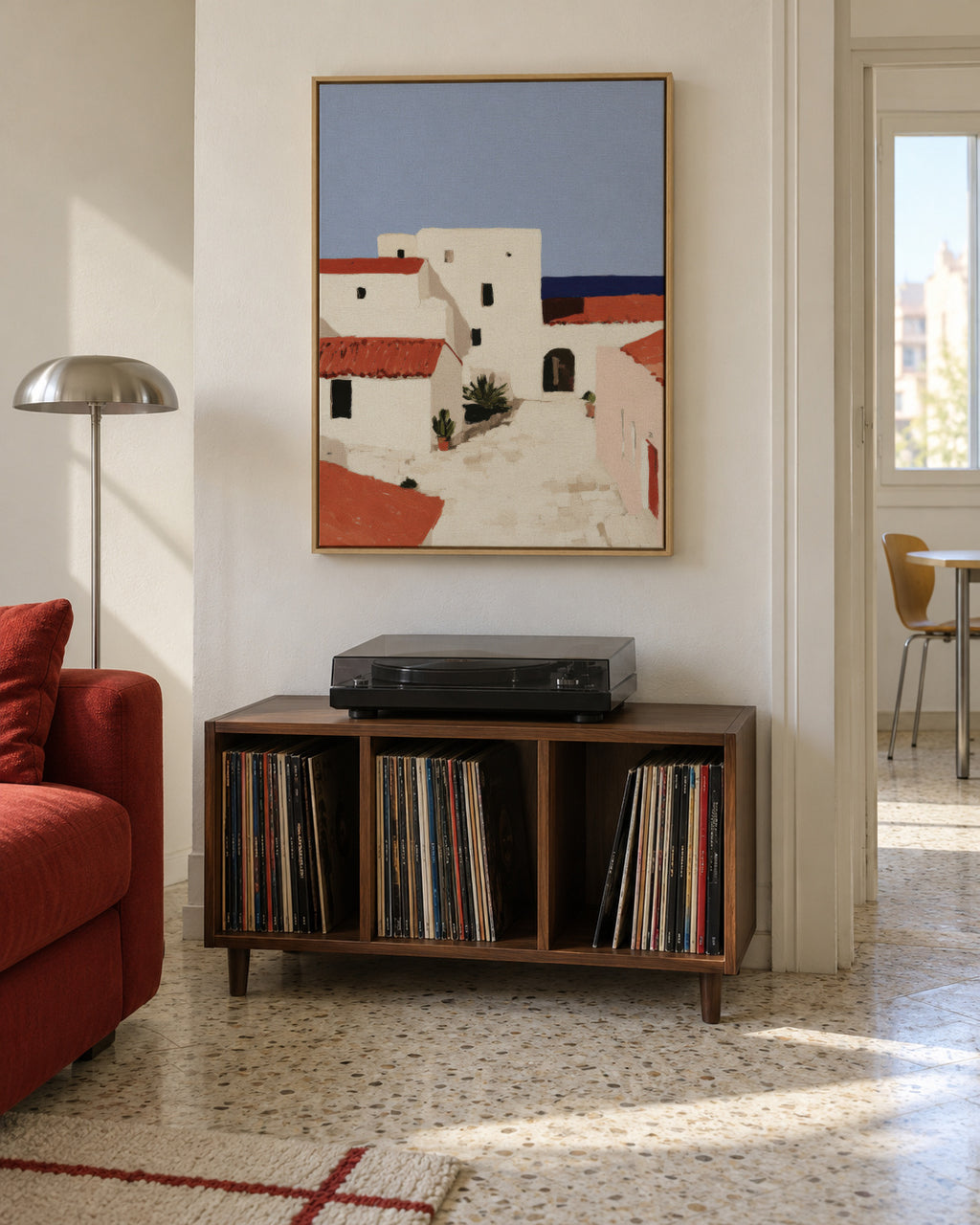 White Courtyard - Framed canvas in an interior