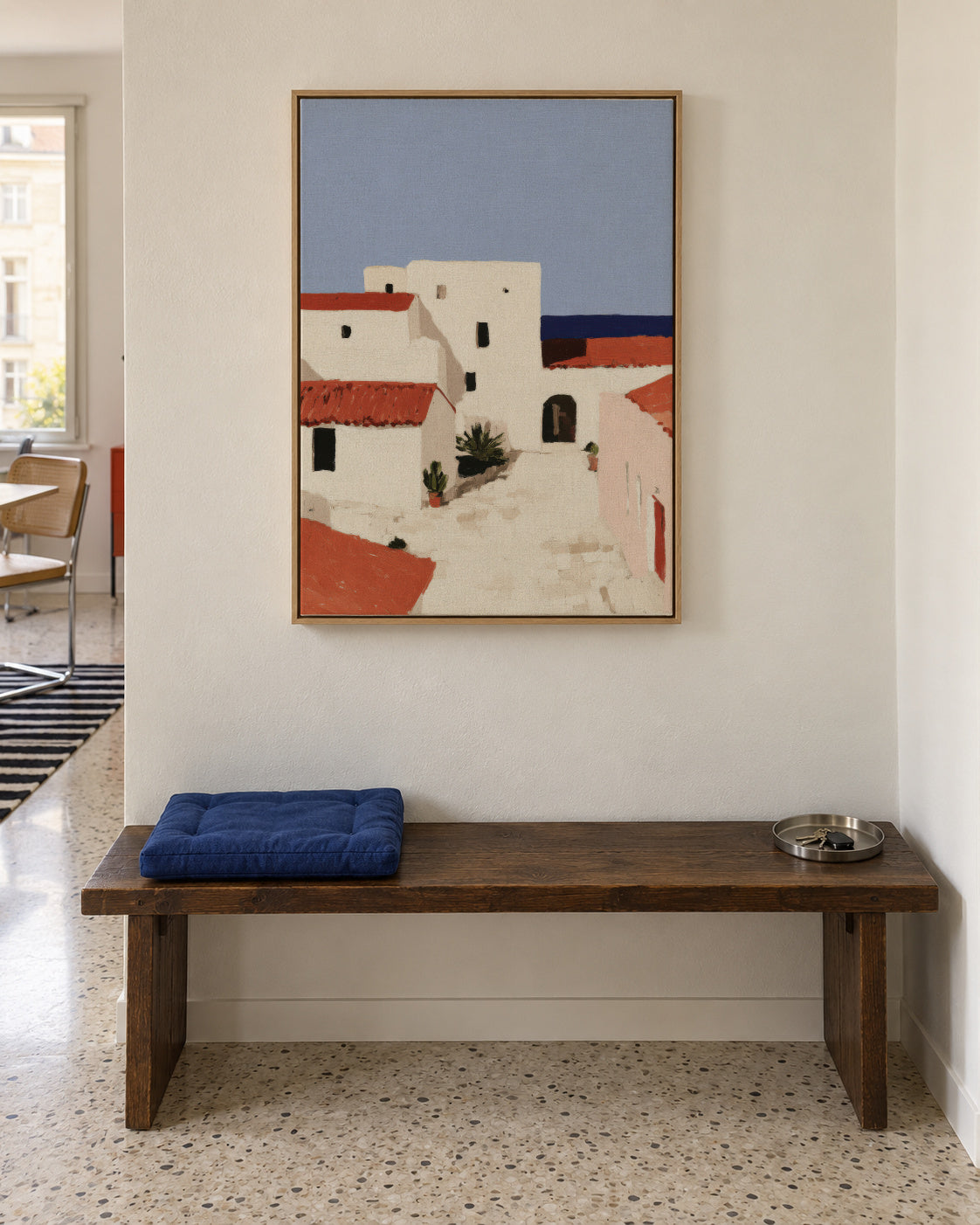 White Courtyard - Framed canvas in an interior