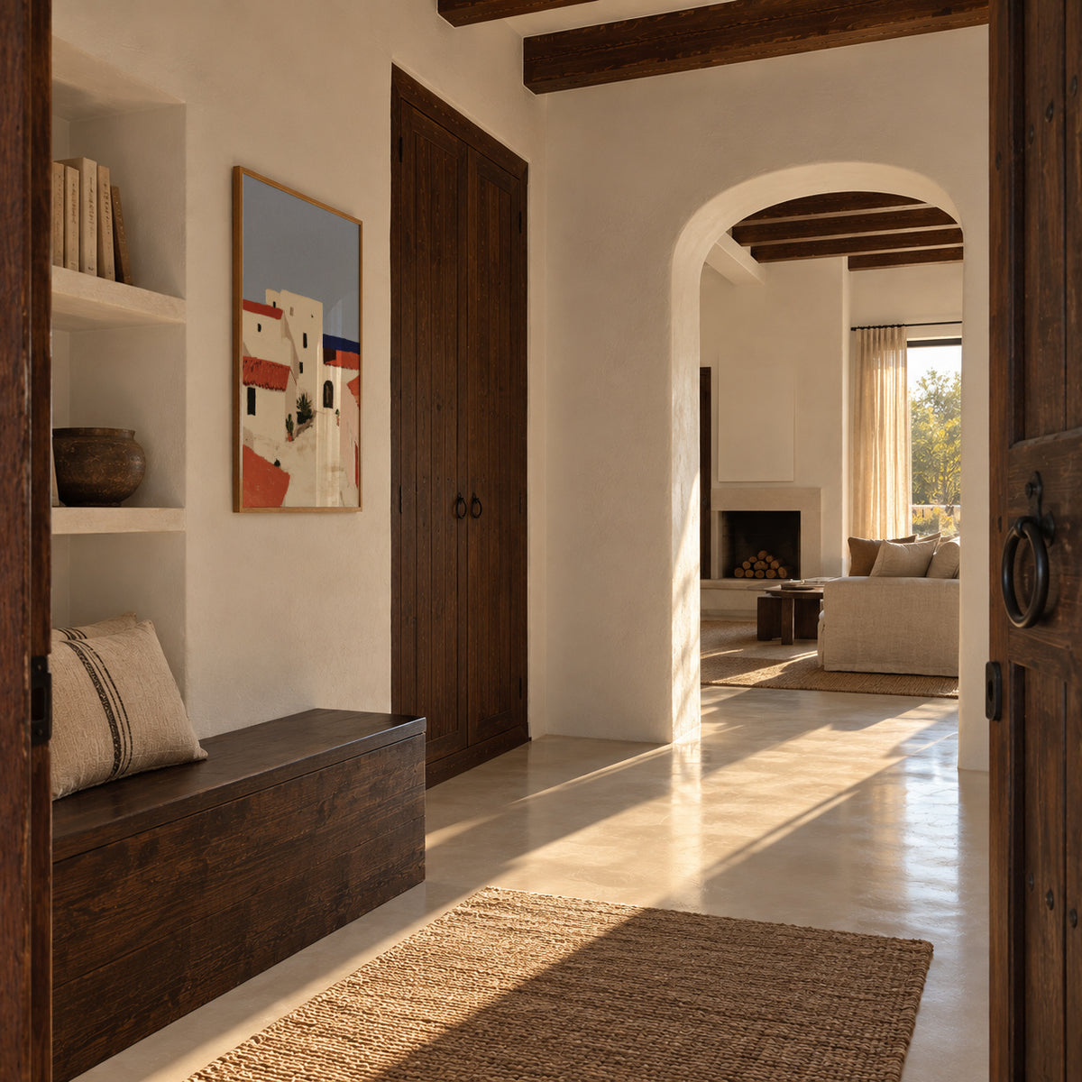 White Courtyard - Framed poster in an interior