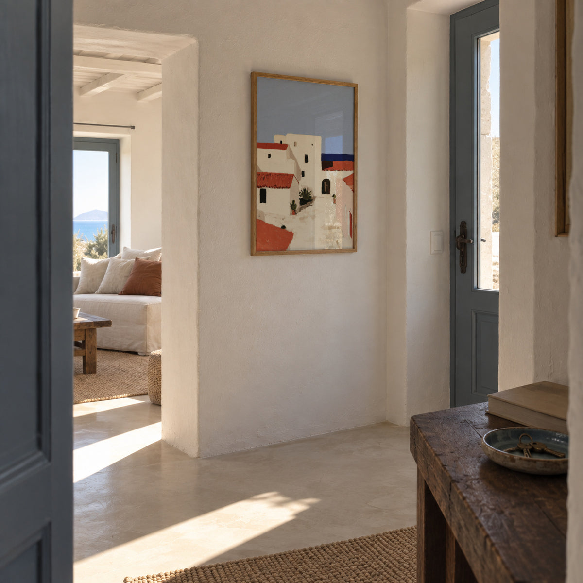 White Courtyard - Framed poster in an interior