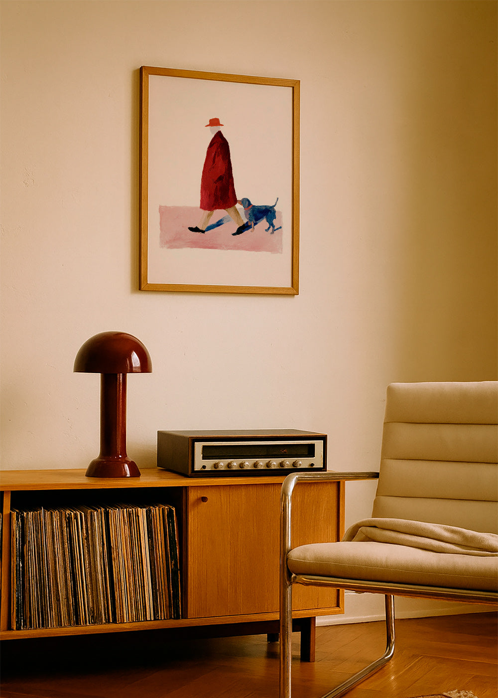 Ilustración de paseante con perro y abrigo rojo – Product3