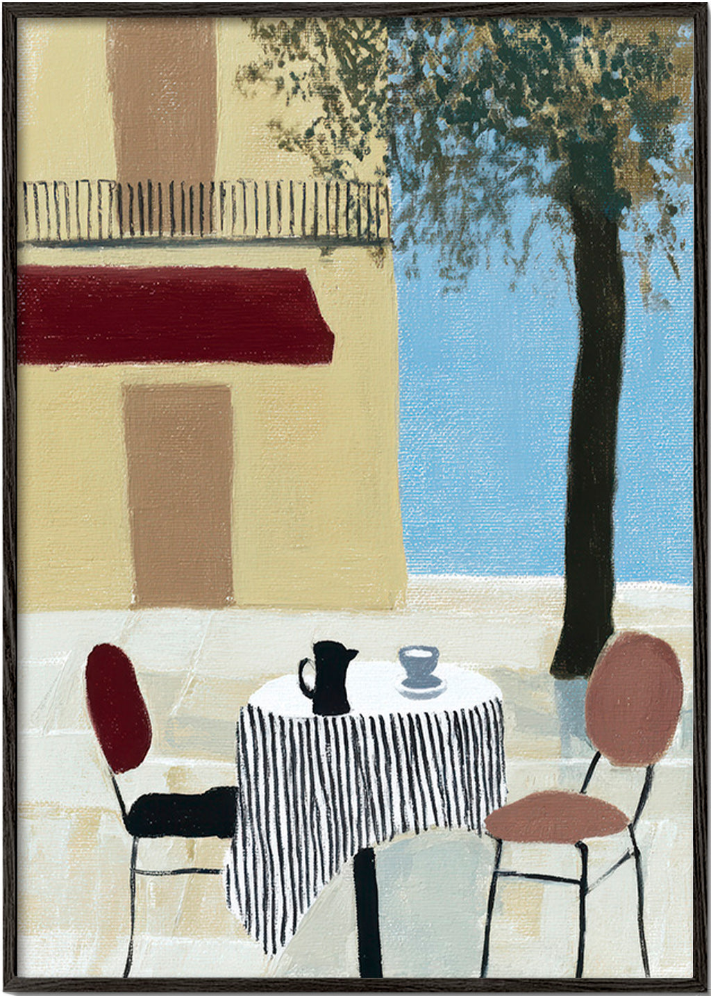 Cuadro de cocina con terraza y mesa bajo toldo – Black Frame