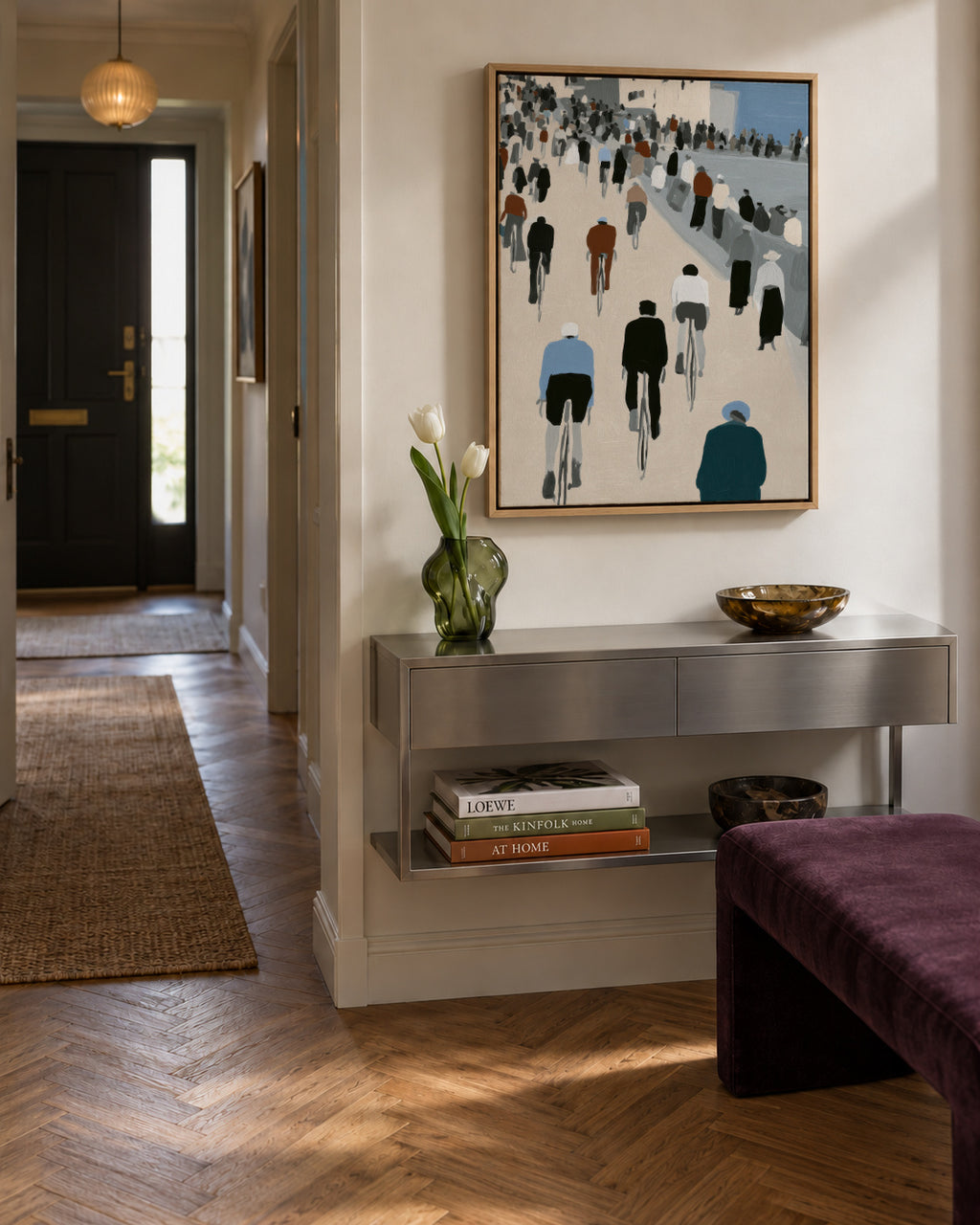 Promenade Cyclists - Framed canvas in an interior