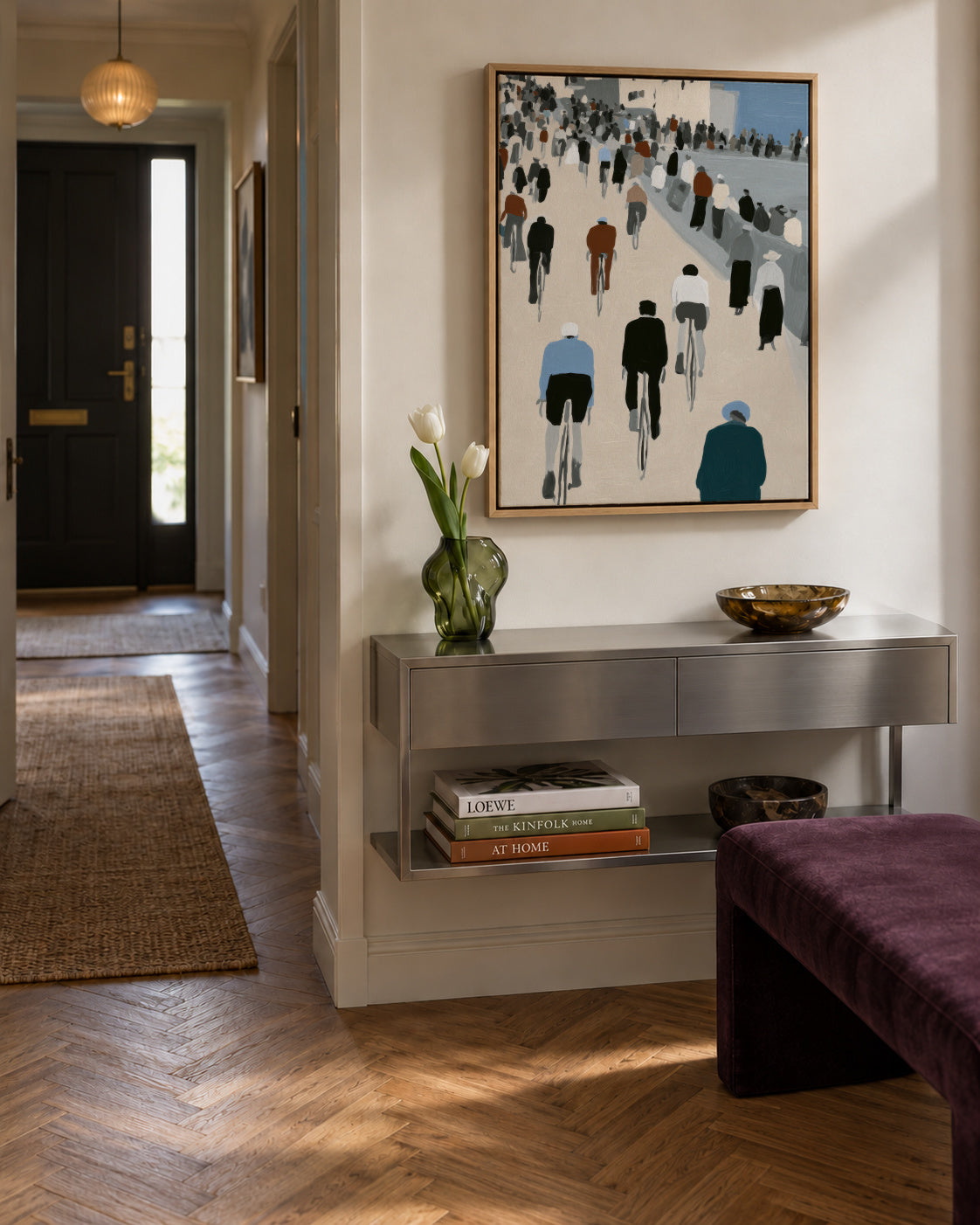 Promenade Cyclists - Framed canvas in an interior
