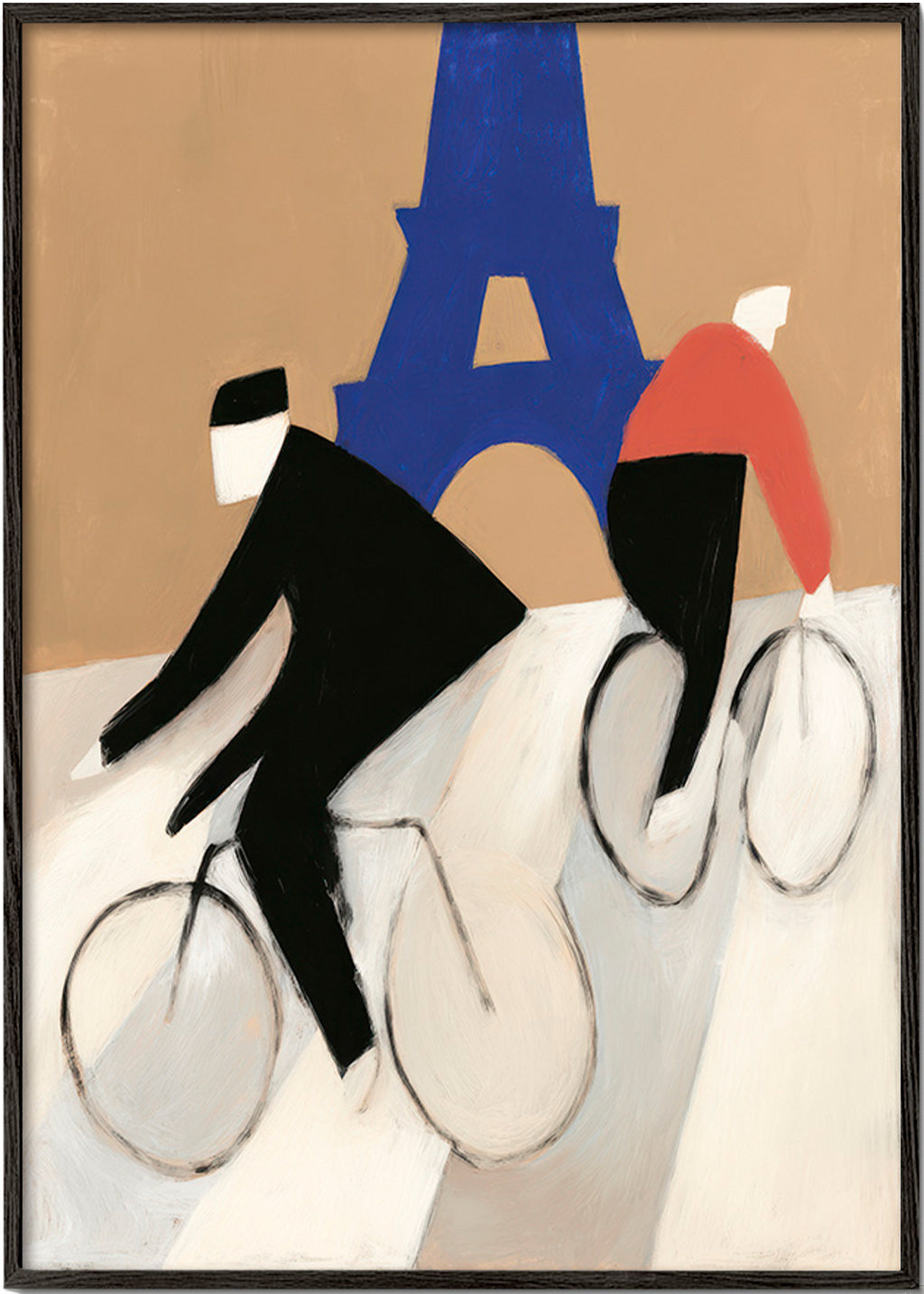 Cuadro de ciudades con ciclistas y Torre Eiffel – Black Frame