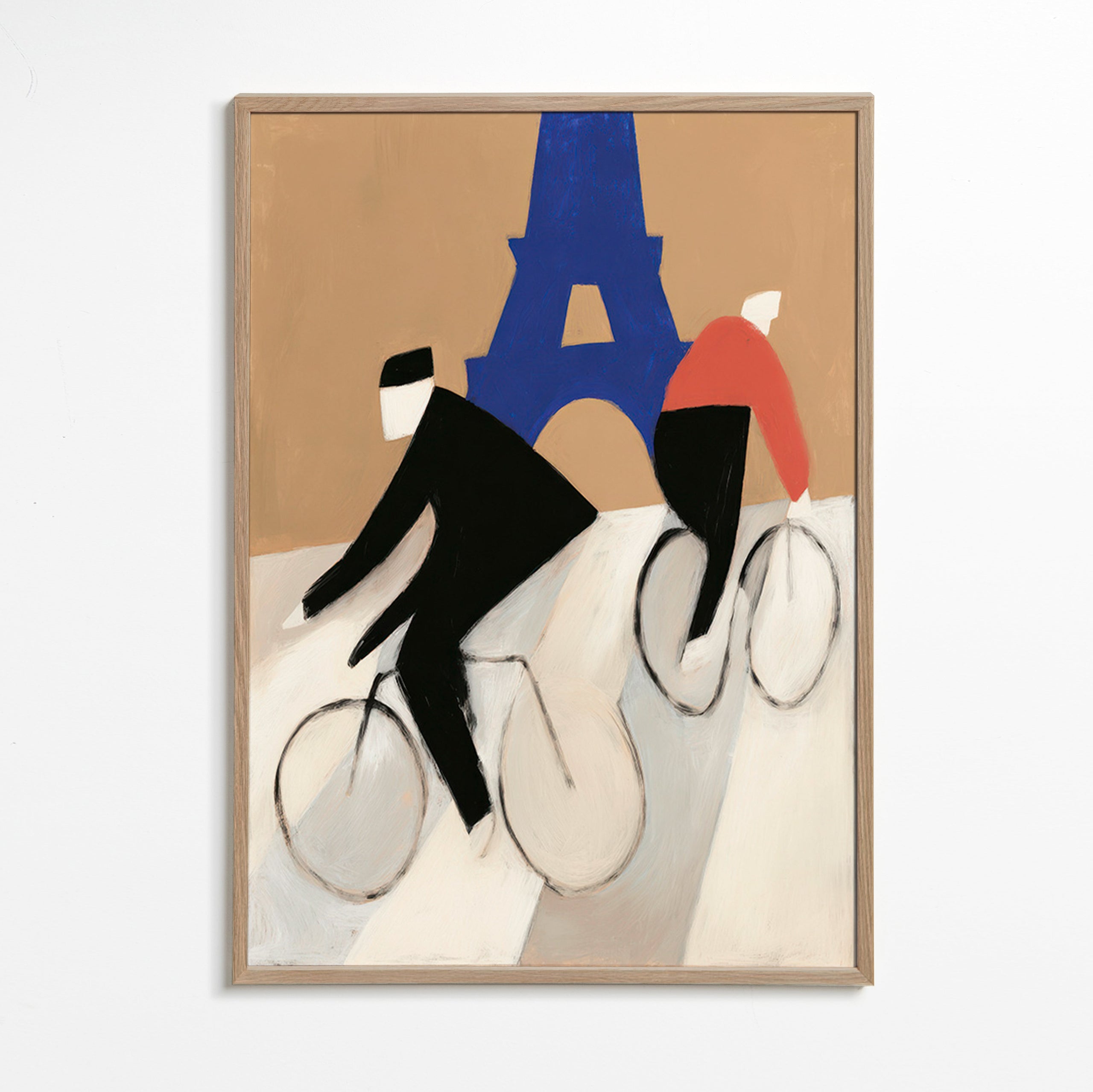 Cuadro de ciudades con ciclistas y Torre Eiffel – Oak Frame
