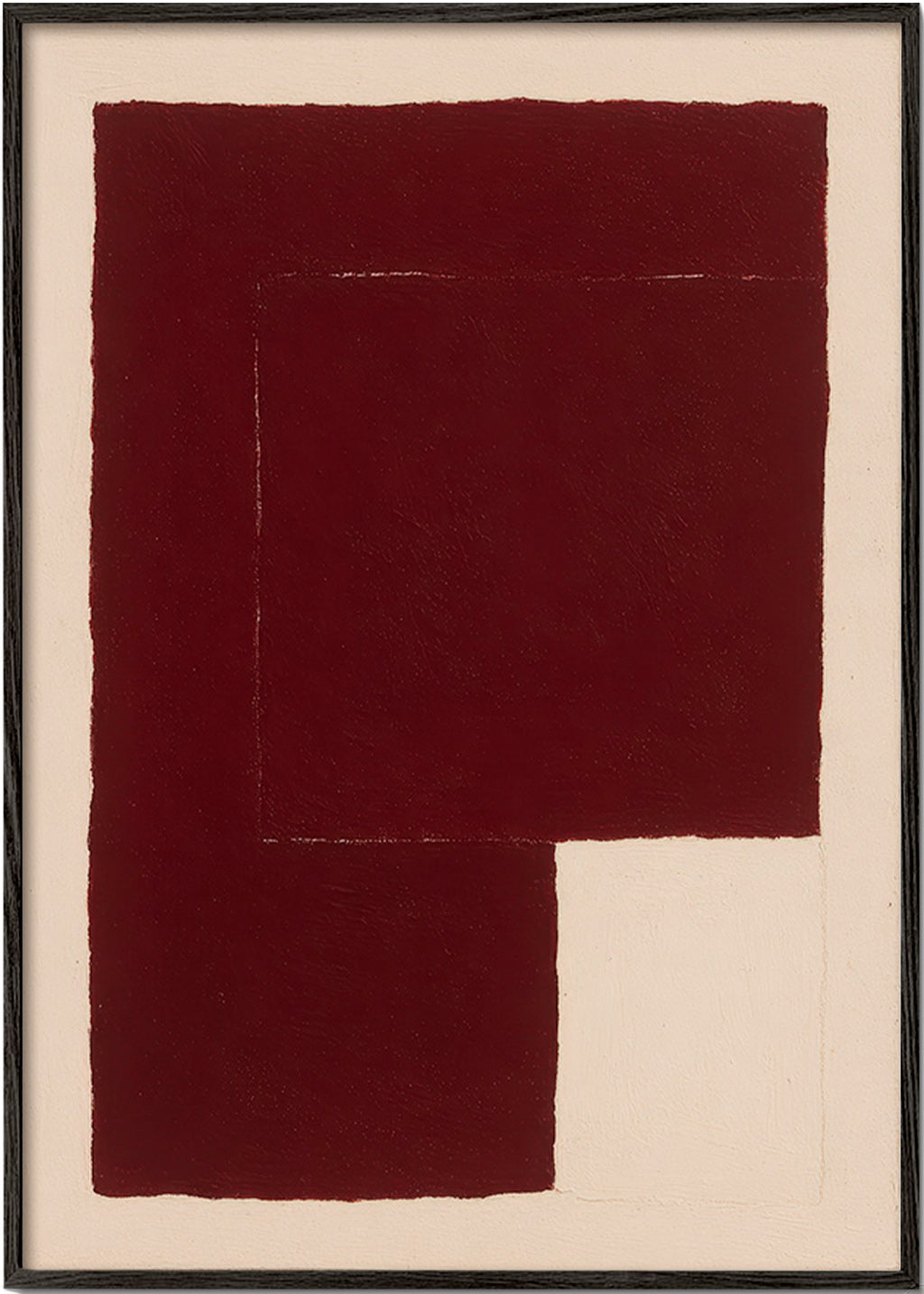 Cuadro abstracto con bloques granate – Black Frame