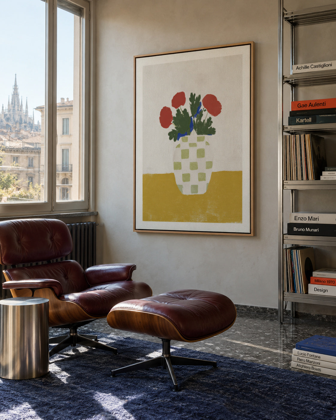 Checked Vase with Poppies - Framed canvas in an interior