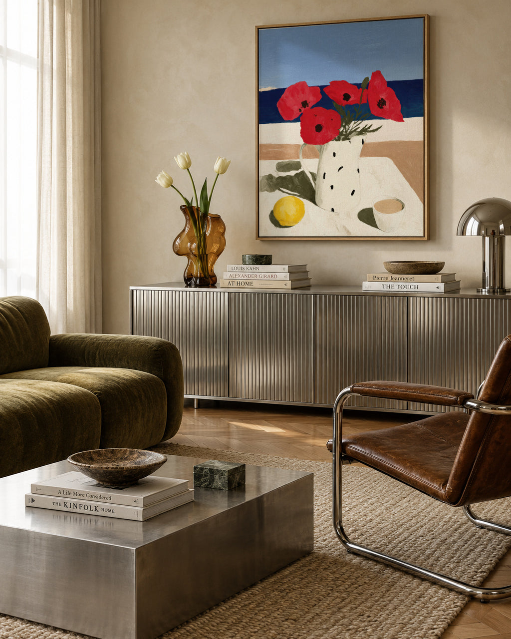 Poppies by the Sea - Framed canvas in an interior