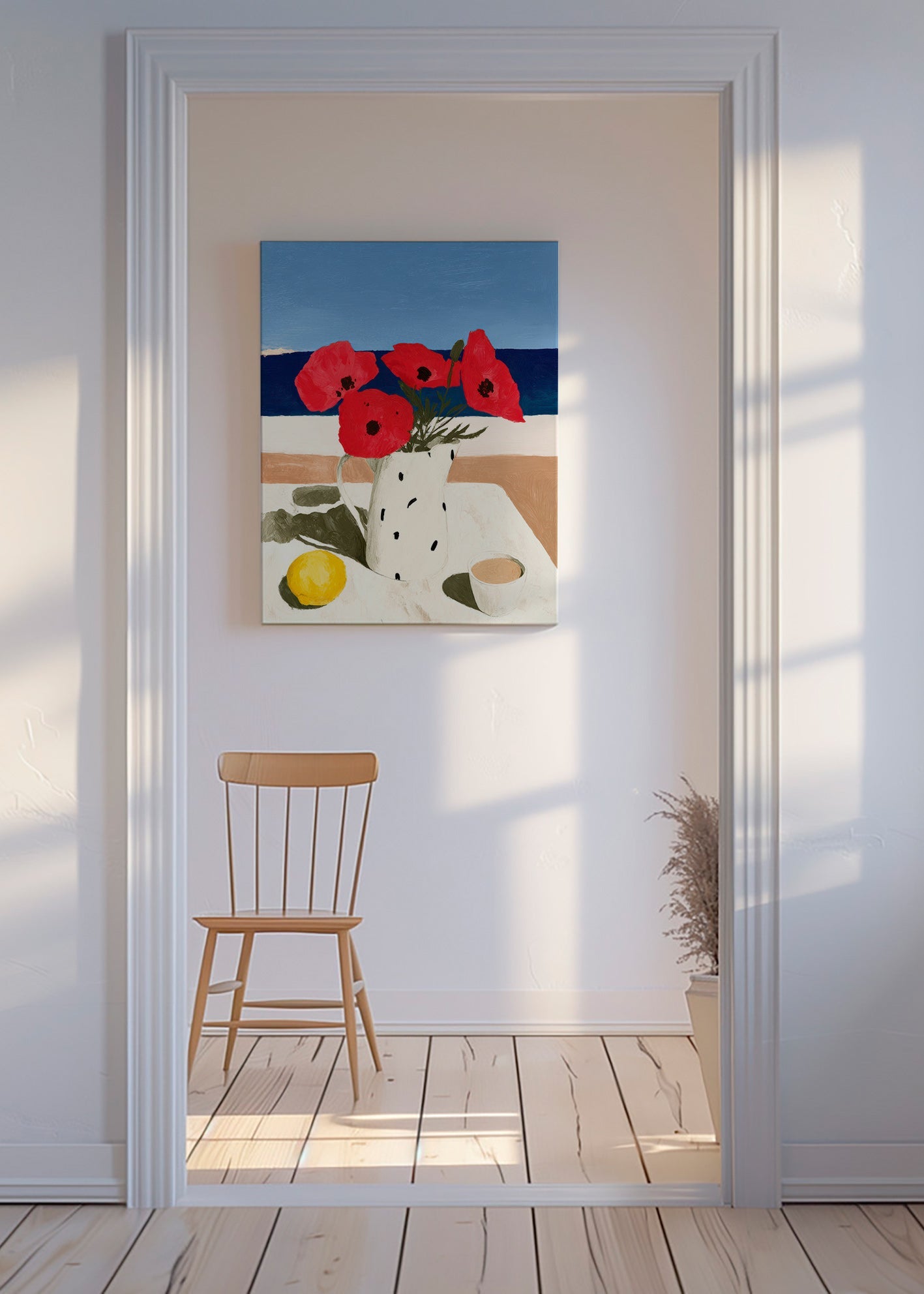 Lámina botánica con amapolas junto al mar – Canvas