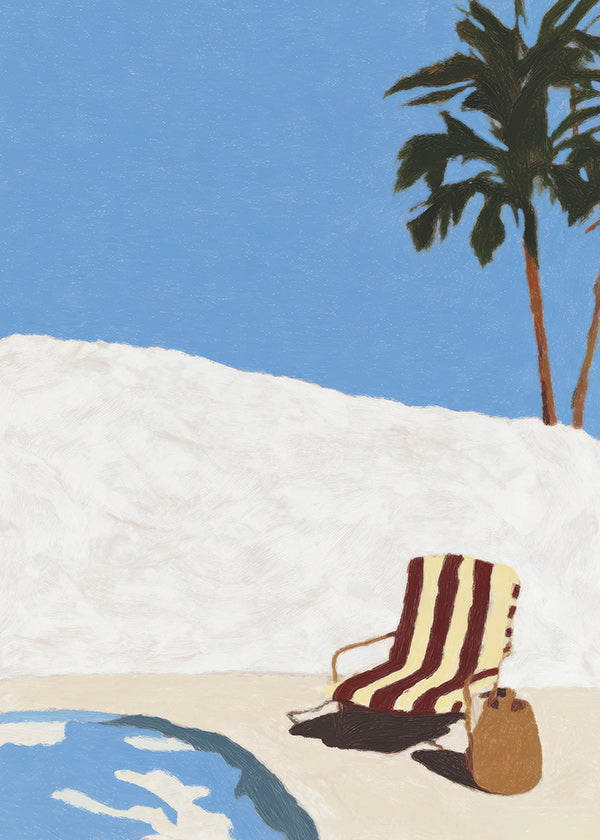 Cuadro de paisaje con tumbona y palmera