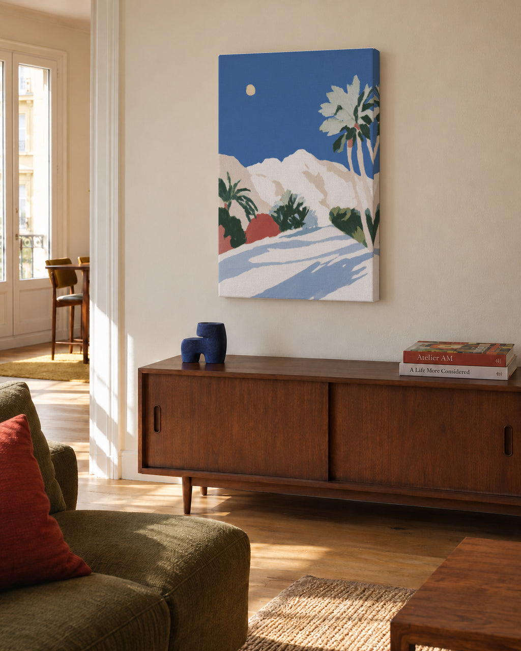 Palm Shadows - Unframed canvas in an interior