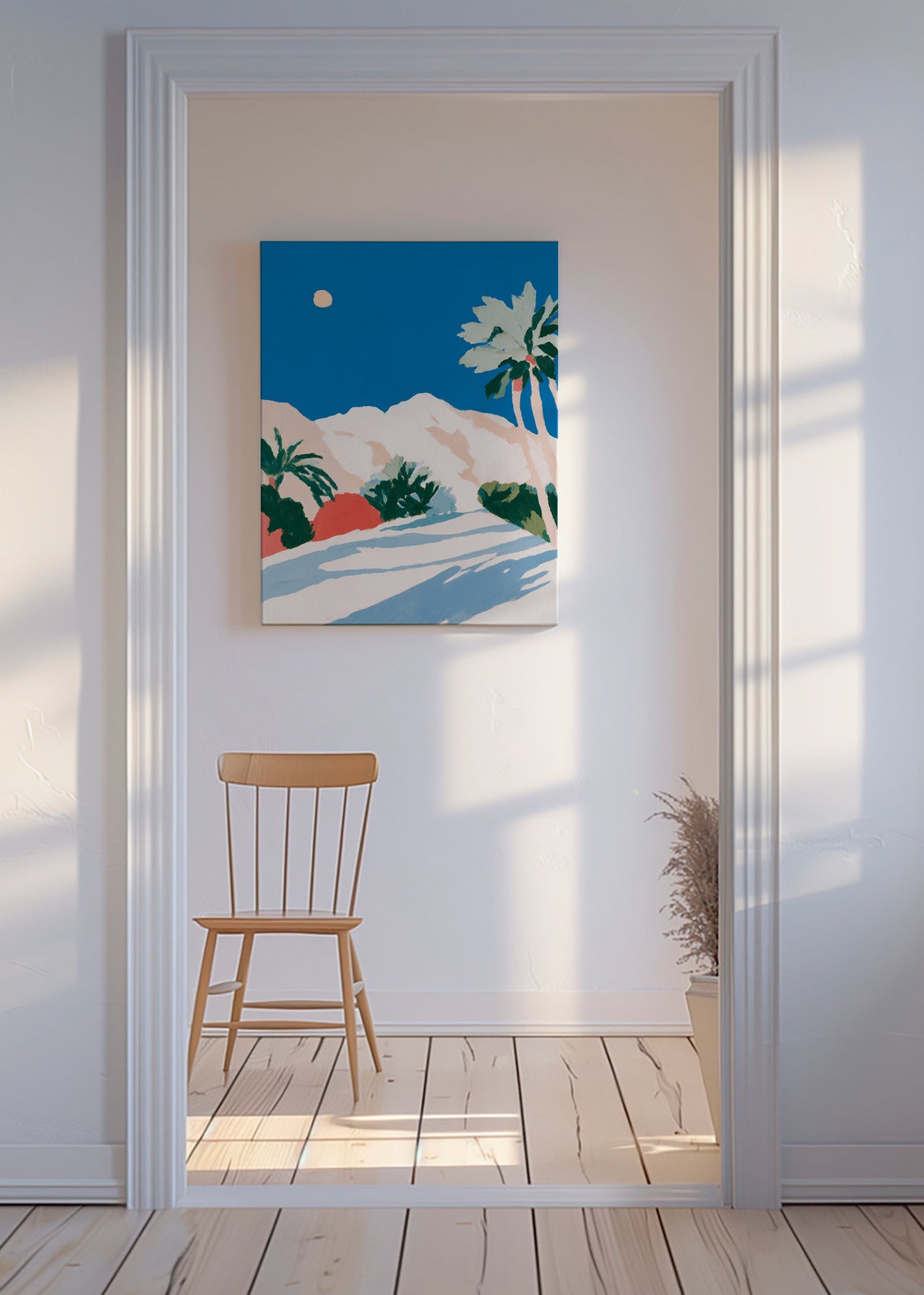 Lámina botánica con palmeras y montaña – Canvas