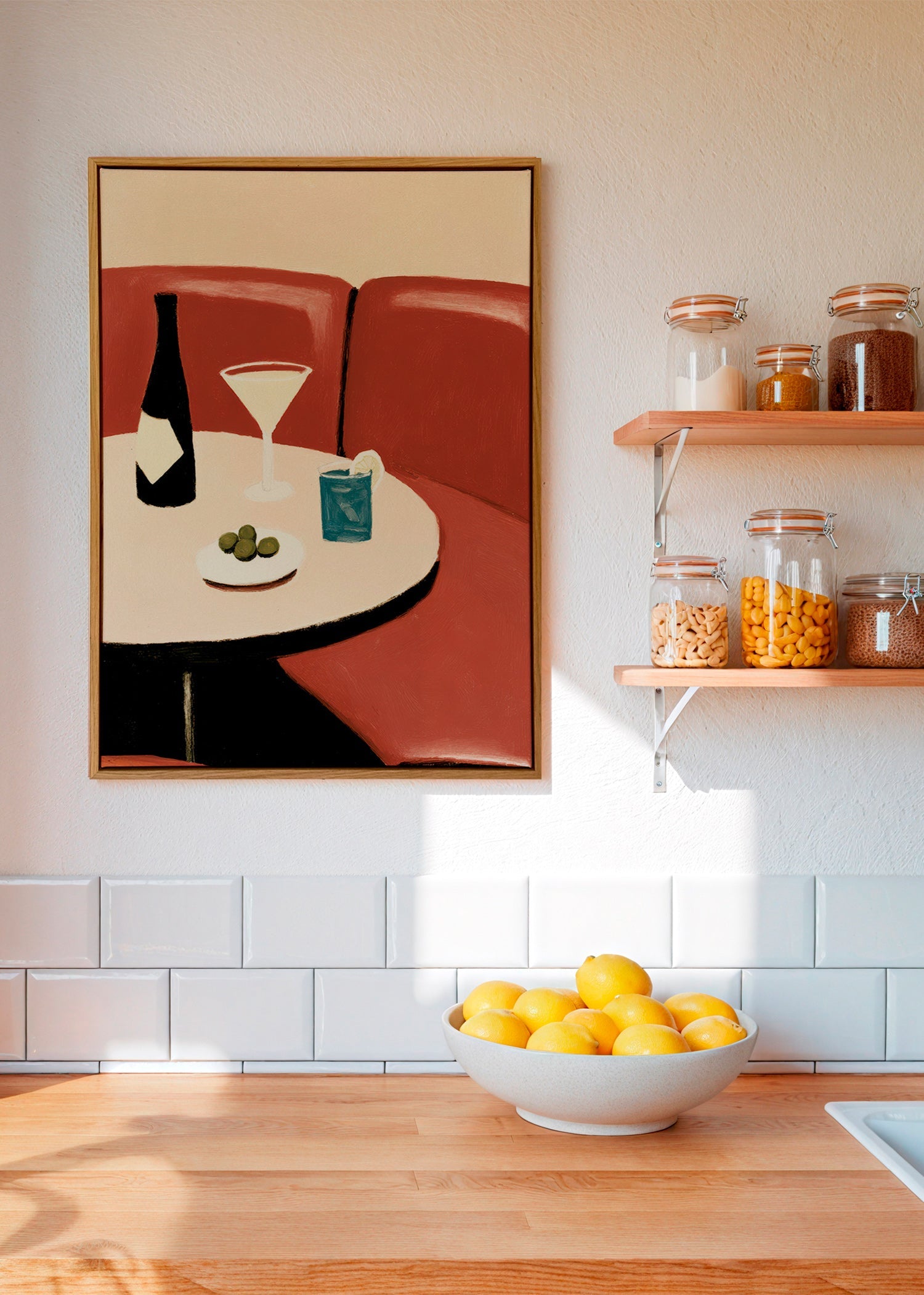 Cuadro de cocina con cóctel martini y aceitunas – Canvas2