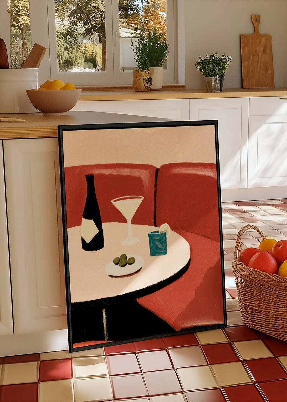 Cuadro de cocina con cóctel martini y aceitunas – Product2