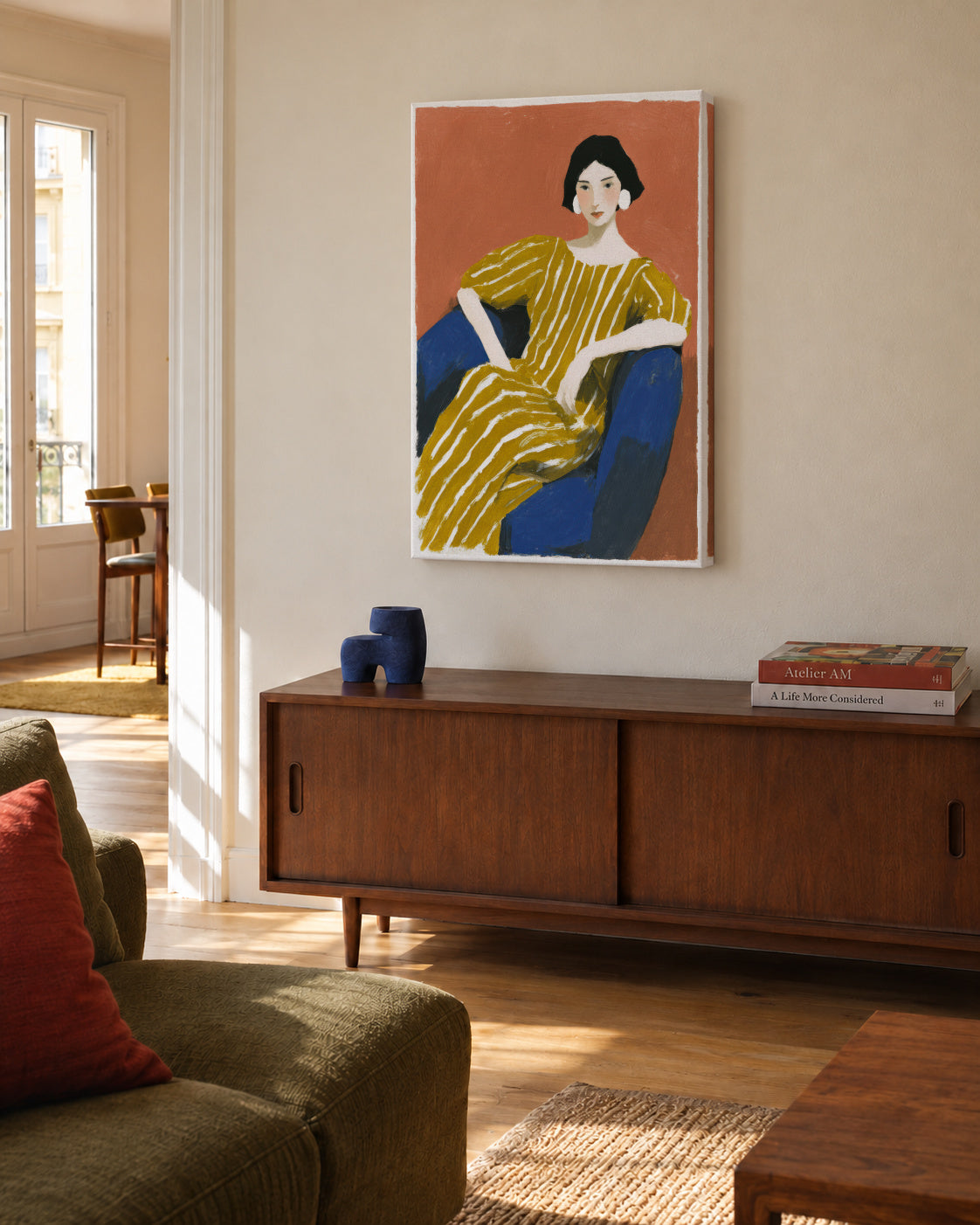 Golden Stripes - Unframed canvas in an interior