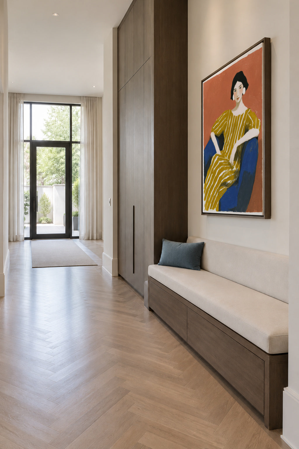 Golden Stripes - Framed canvas in an interior