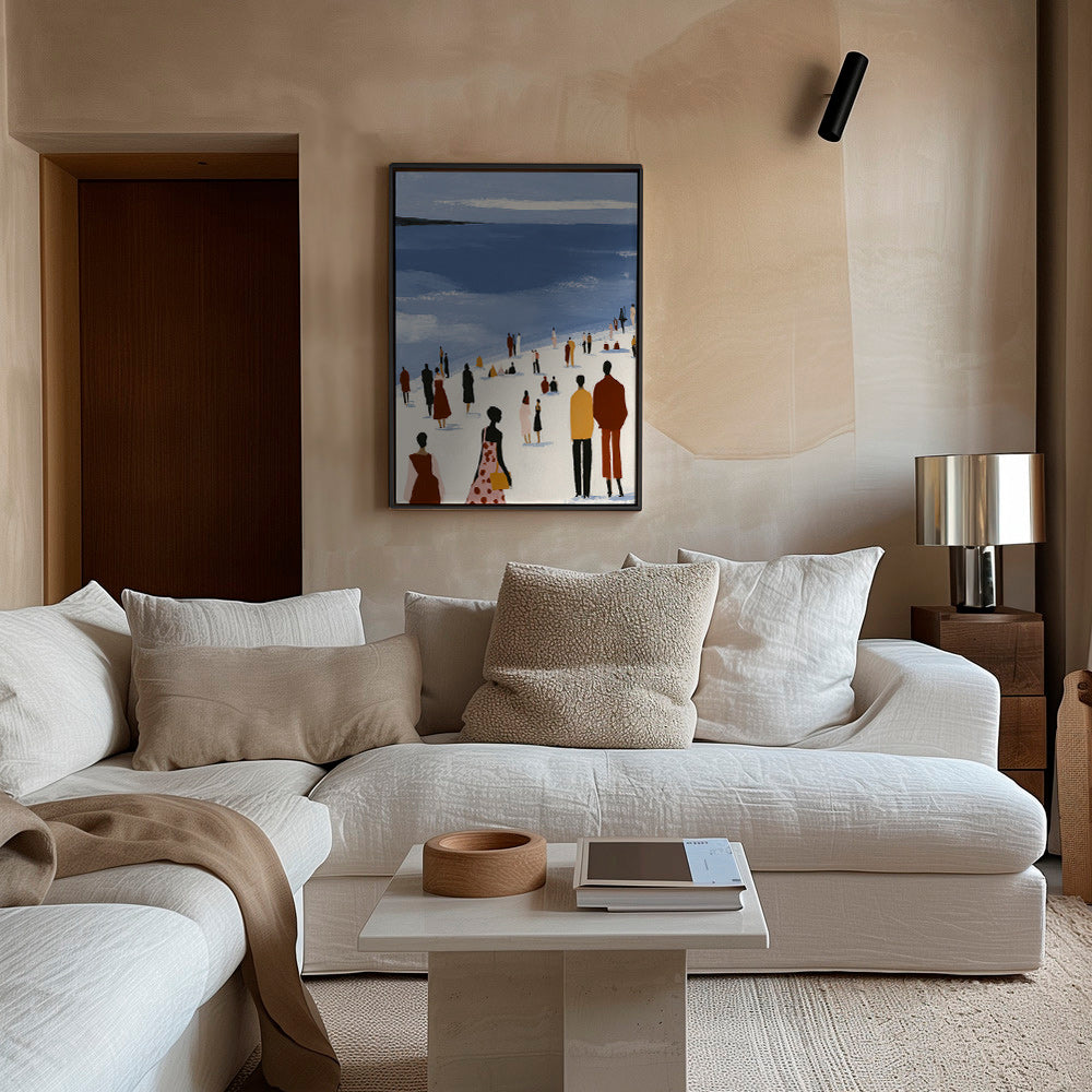 Cuadro de paisaje: playa con figuras estilizadas – Canvas1