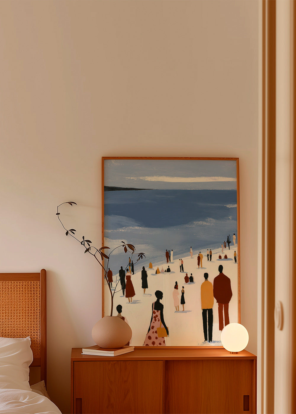 Cuadro de paisaje: playa con figuras estilizadas – Product1