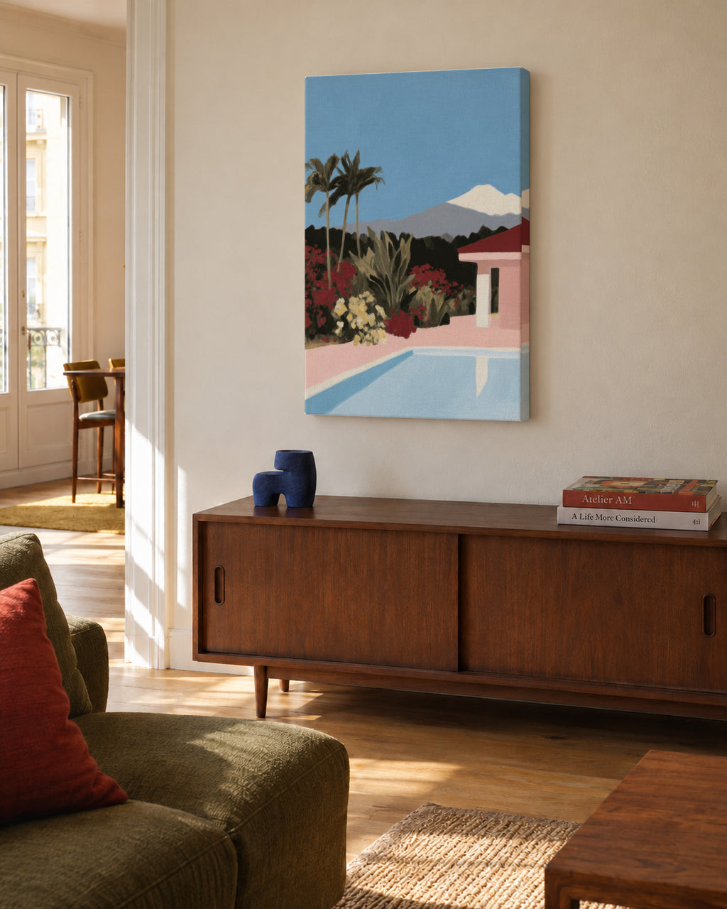 Pink Garden Pool - Unframed canvas in an interior