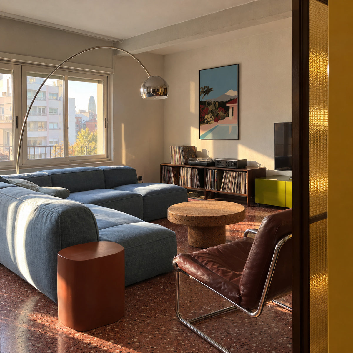 Pink Garden Pool - Framed poster in an interior