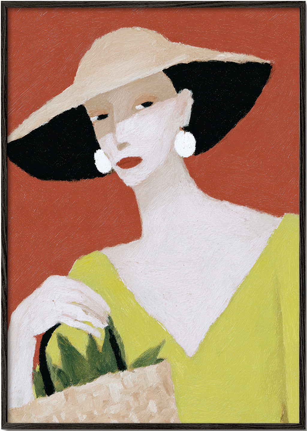 Ilustración: mujer con sombrero y cesta – Black Frame