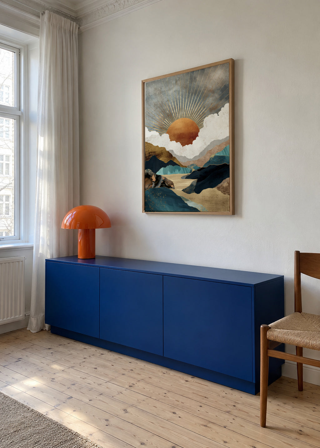 Golden Horizon - Framed poster in an interior
