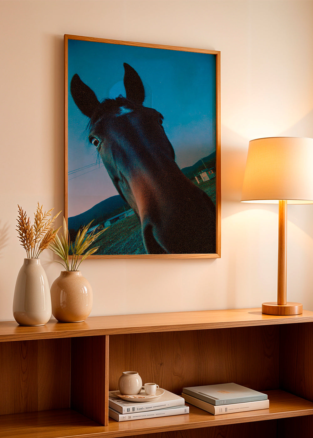 Artwork horse close-up at dusk