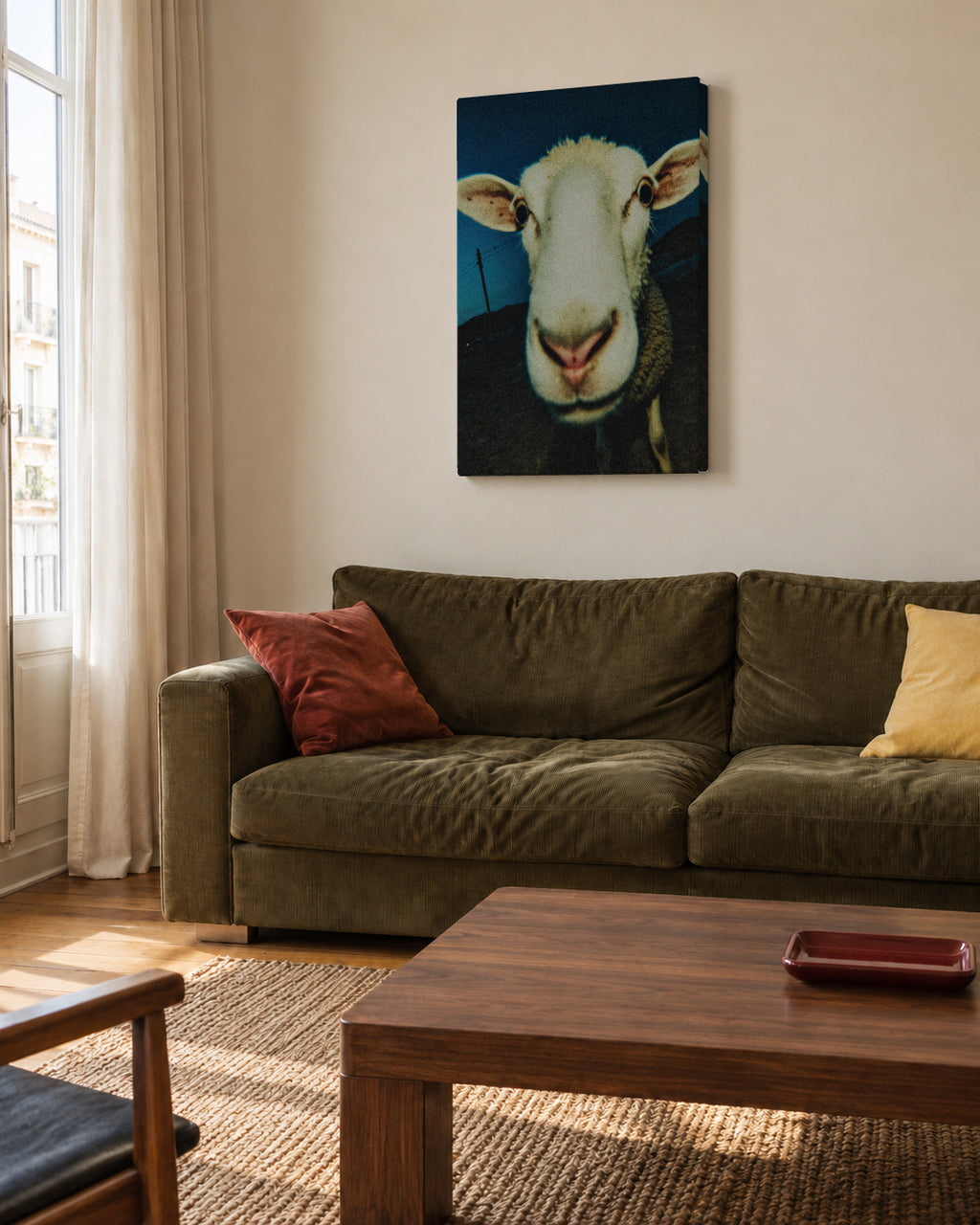Curious Sheep - Unframed canvas in an interior