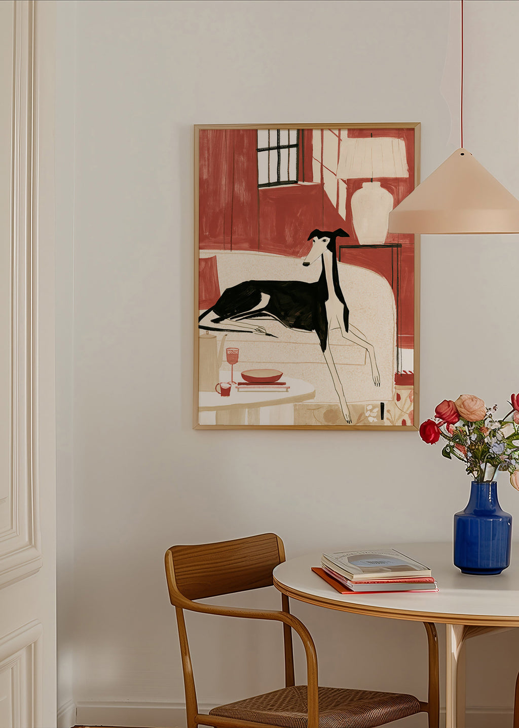 Whippet illustration on sofa