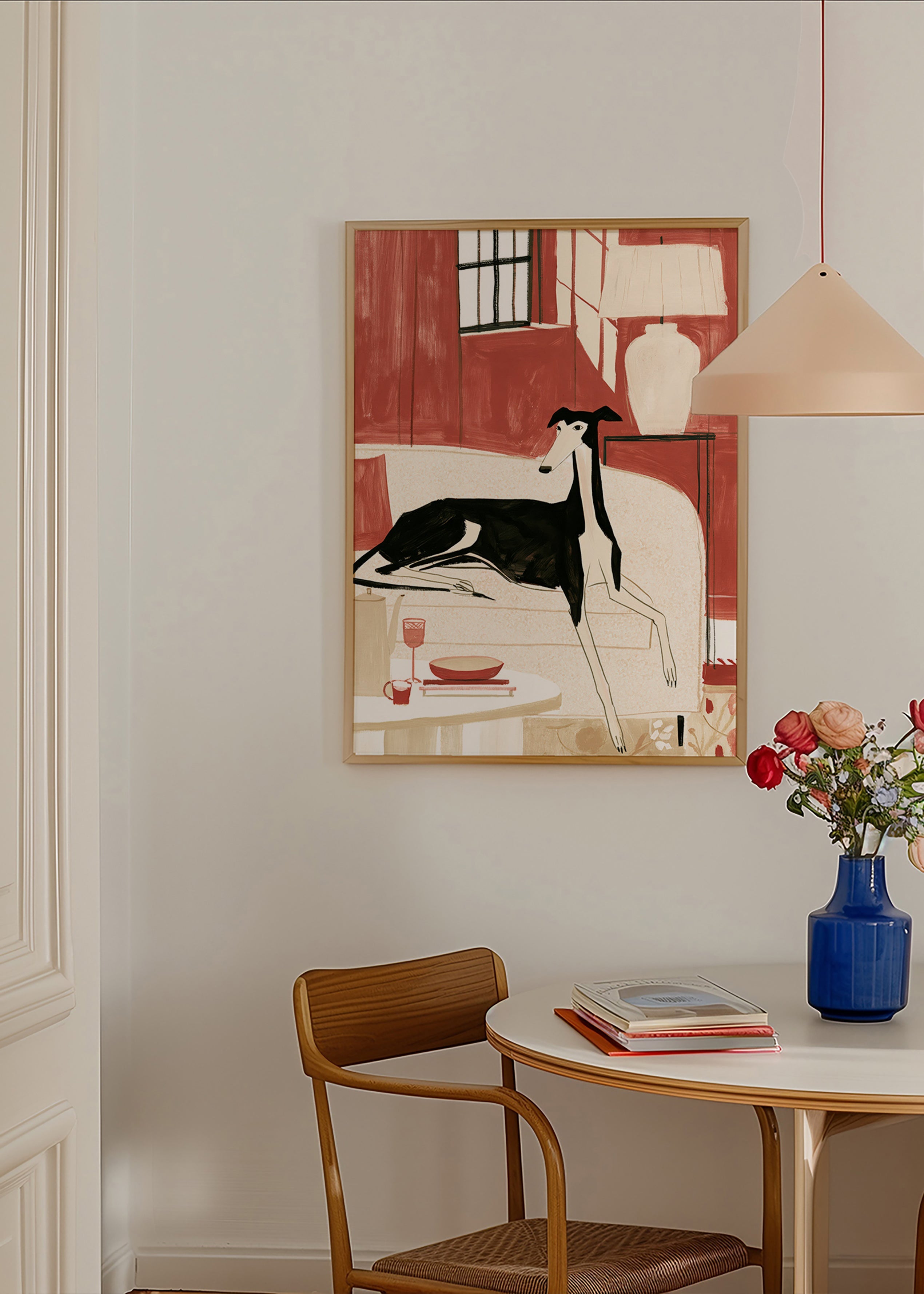Whippet illustration on sofa