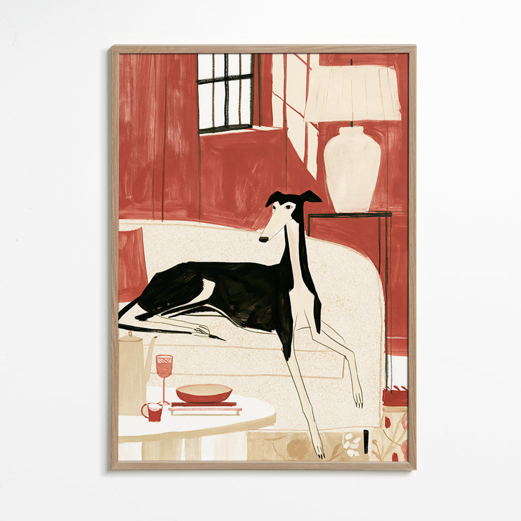 Whippet illustration on sofa