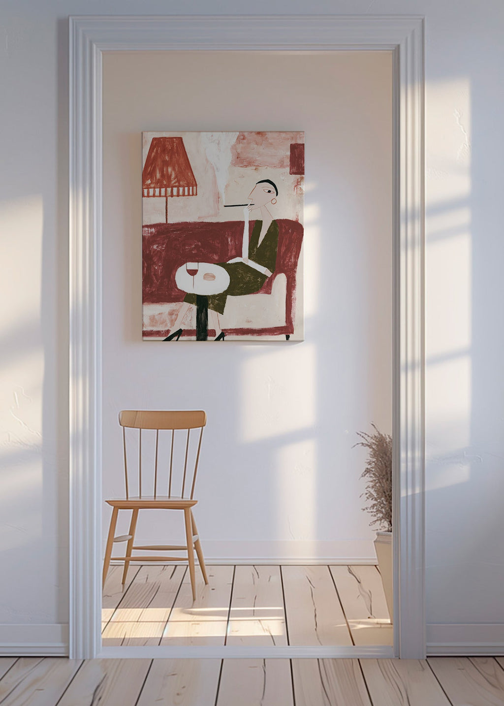 Kitchen art: seated figure with wine