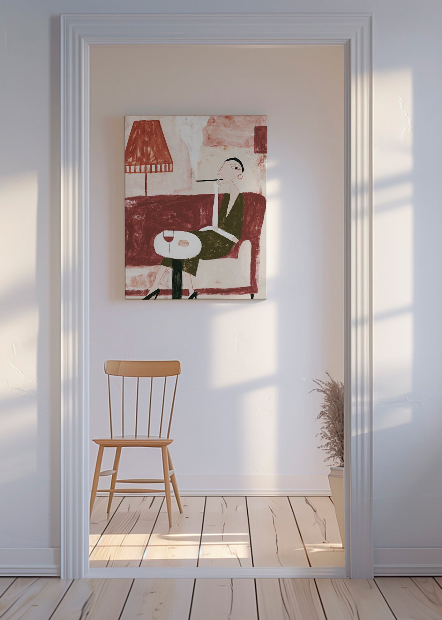 Kitchen art: seated figure with wine