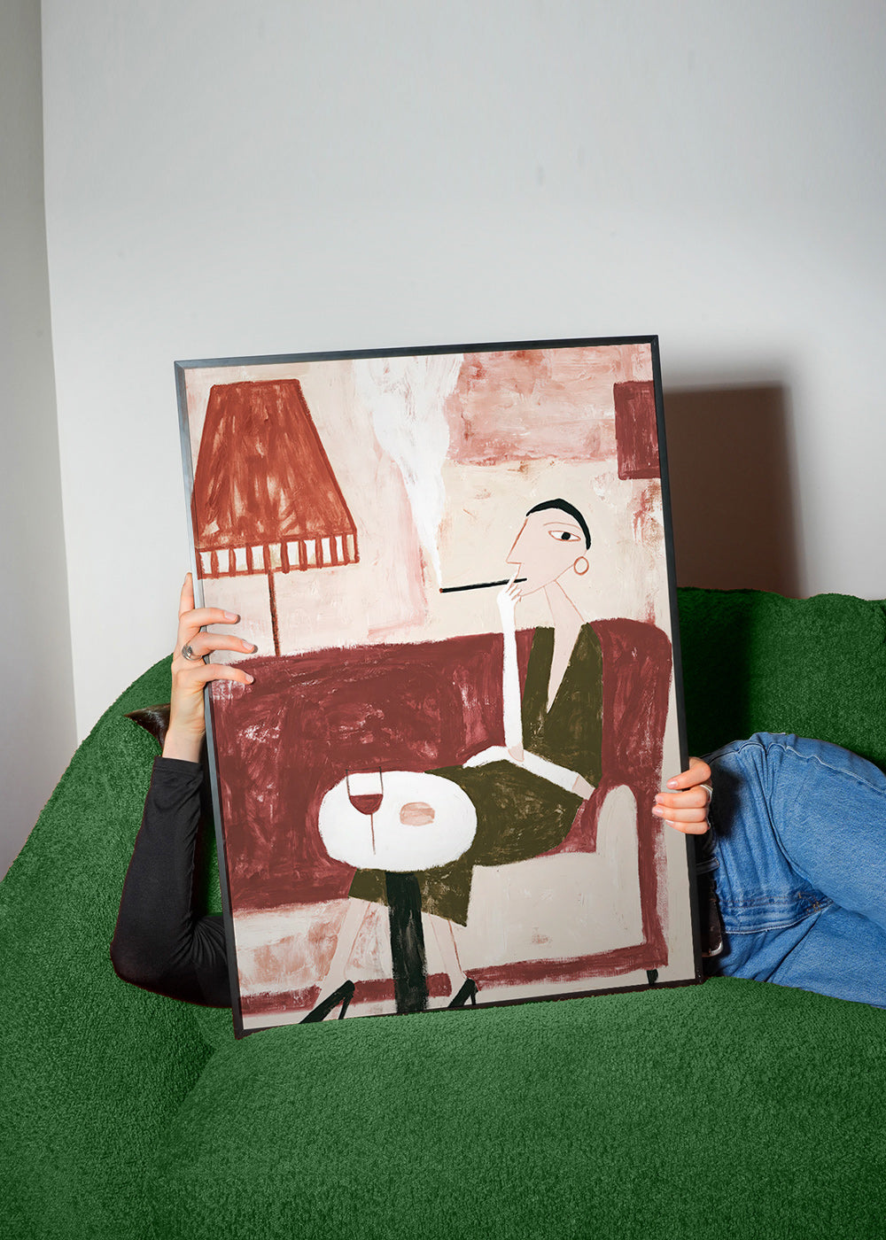 Kitchen art: seated figure with wine