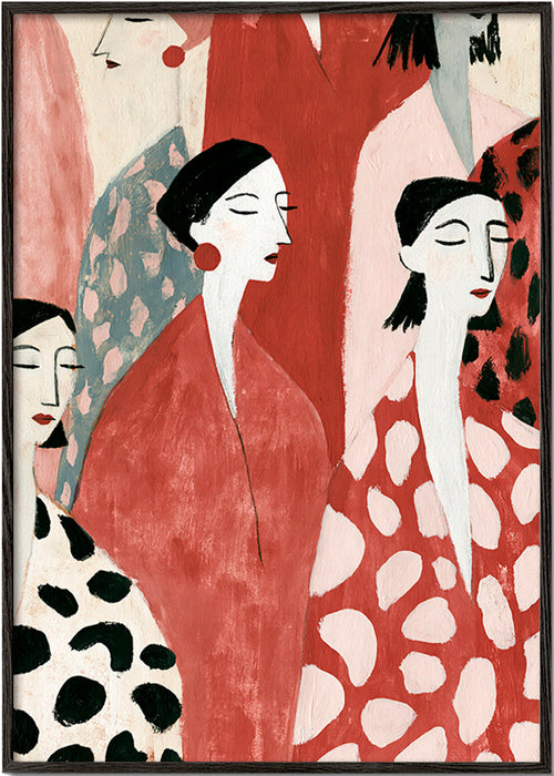 Illustration of female figures in red